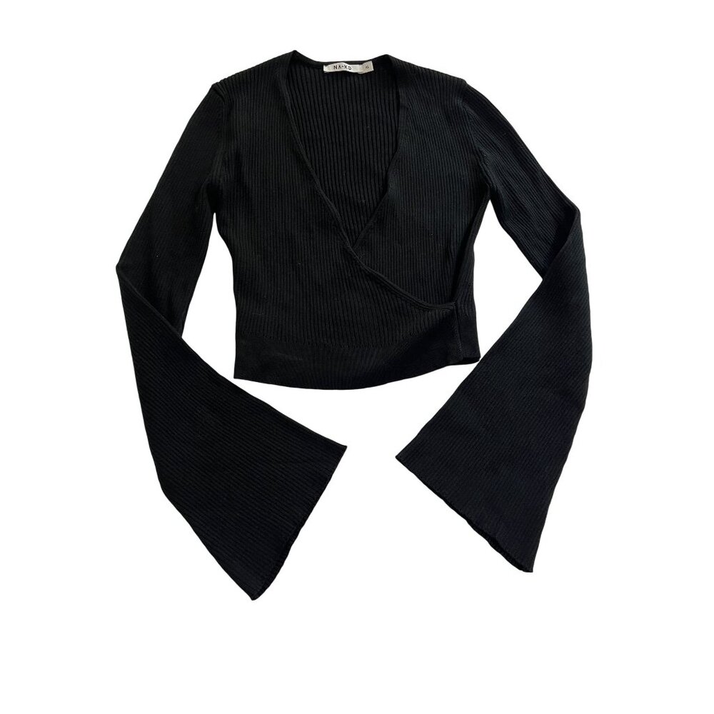 NA-KD Ribbed Overlap Top in Black